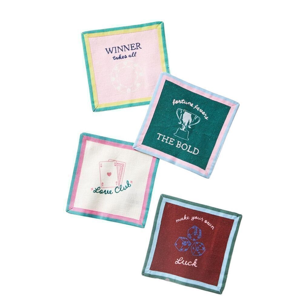 Anthropologie Embroidered Cocktail Napkins Set of 4 Party Entertaining Essential